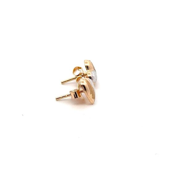 18K Gold Earrings Stud Heart Small Lightweight Two Tone - Picture 4 of 8